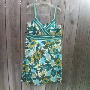 R & K Originals Sundress Womens Size 18 Green Floral Print Pattern Sleeveless